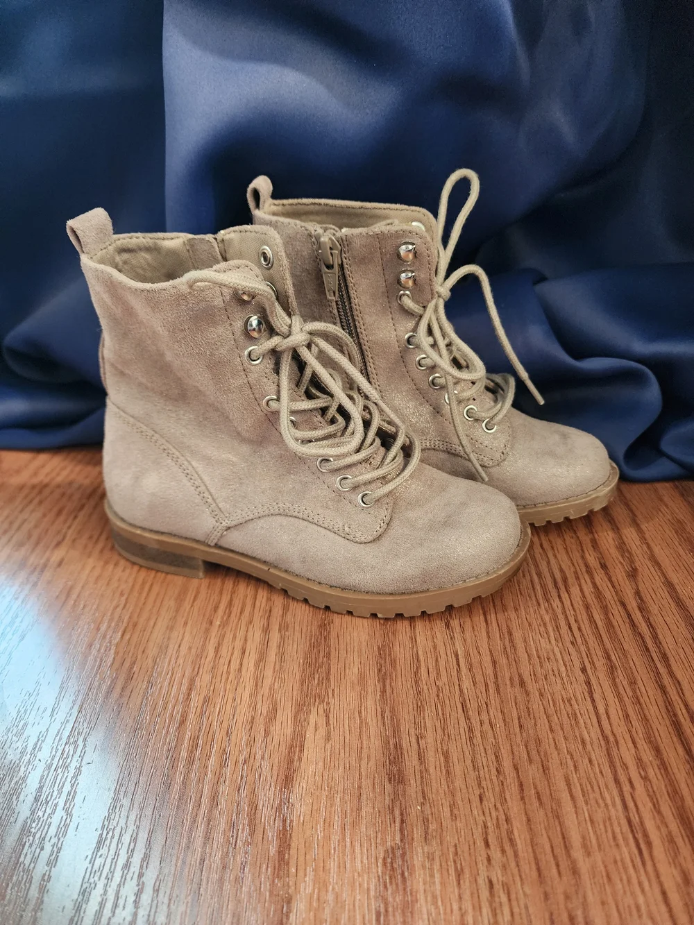 Kids Grey/greige Suede Lace-Up Conbat Boots - Comfortable Everyday Style